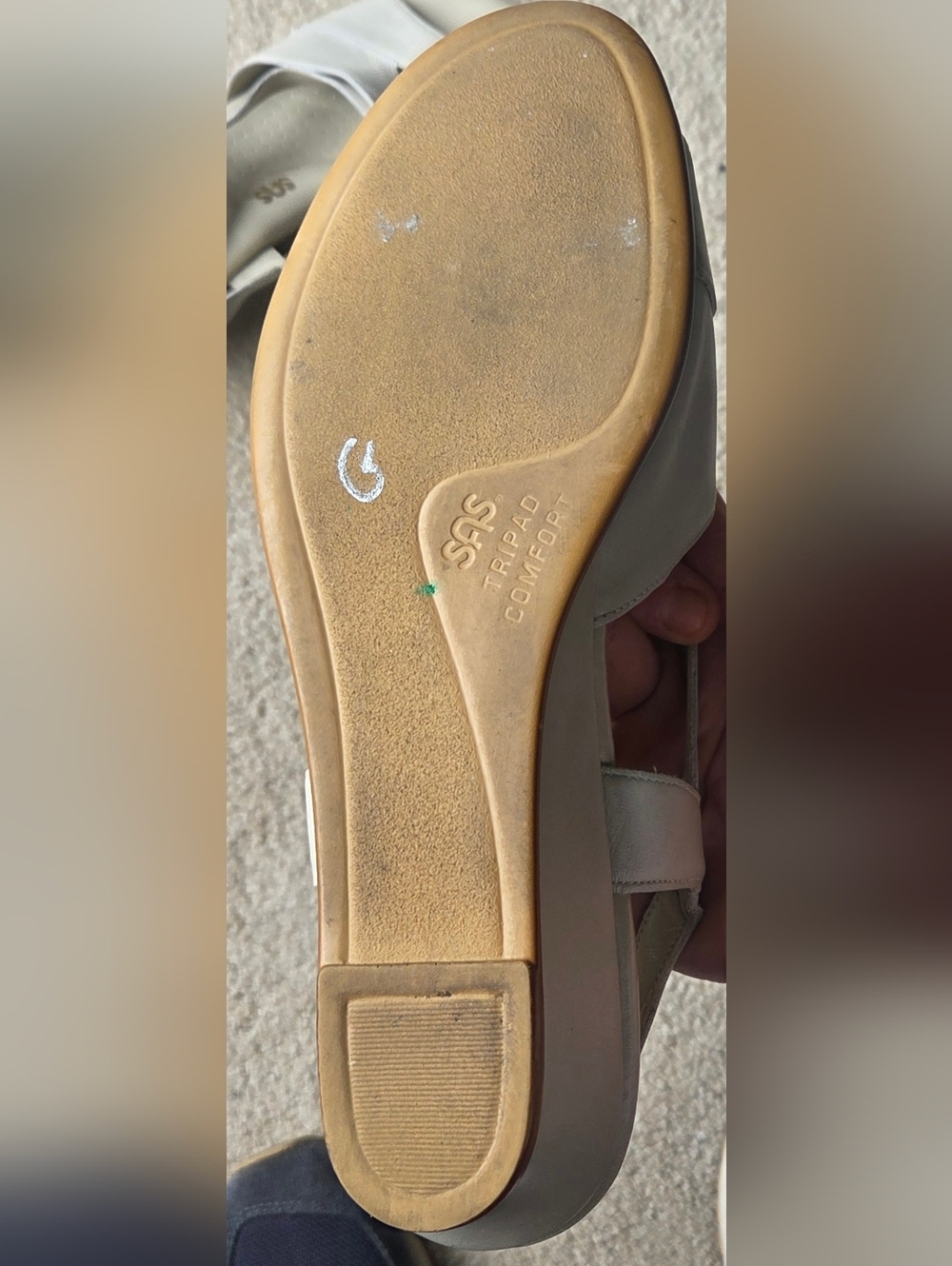 SAS Caress Bone White Cross Strap Wedge Leather Sandal Size 11 USA - Picture 7 of 9
